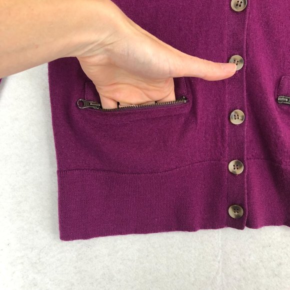Halogen Women's Size Medium Purple 100% Merino Wool Knit V-Neck Cardigan Sweater - Picture 4 of 9